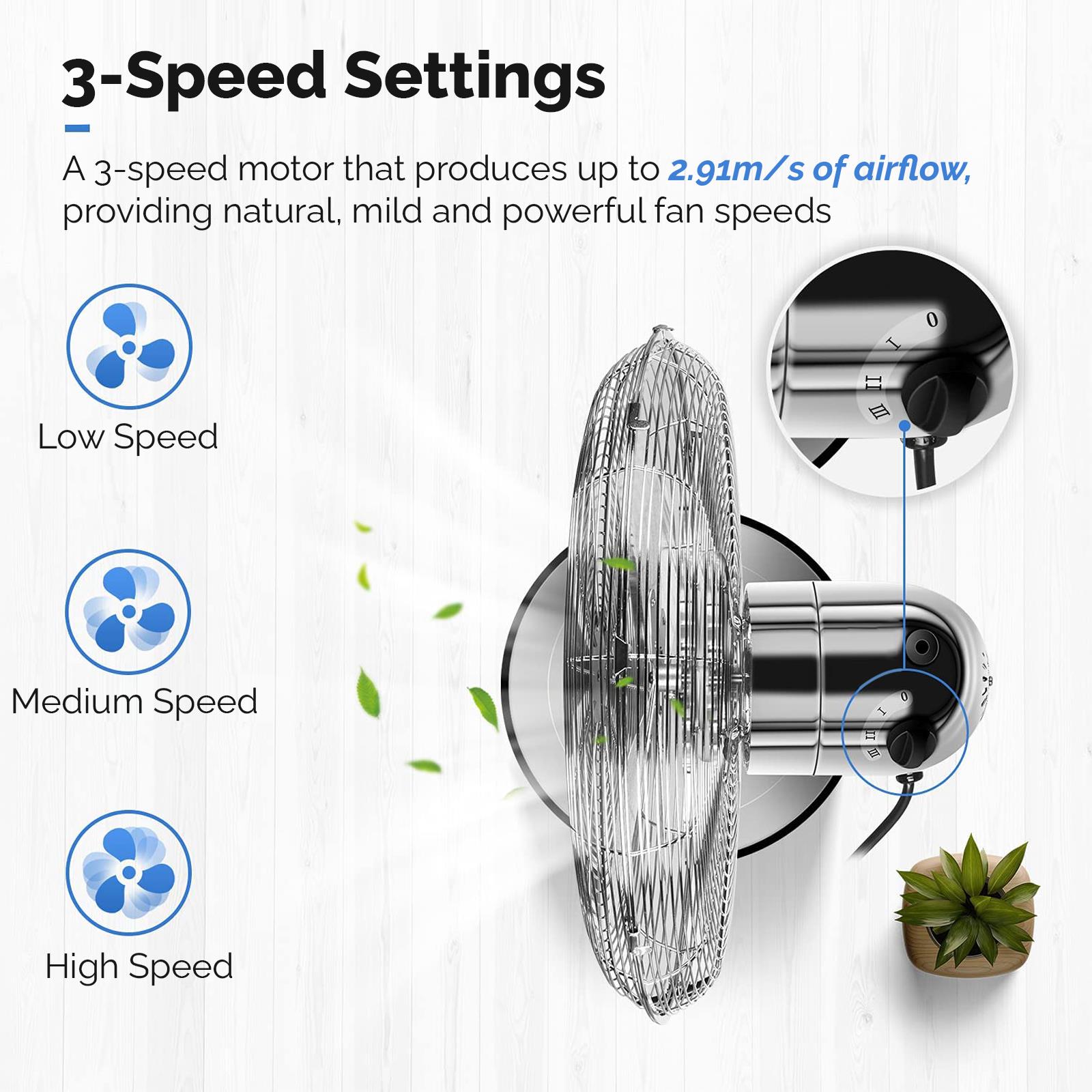 Senelux 16 Inch Metal Pedestal Floor Fan, Chrome Standing Fan with 5 Blades, Oscillating Function, 3 Speed Settings, Adjustable Height - AR enterprises