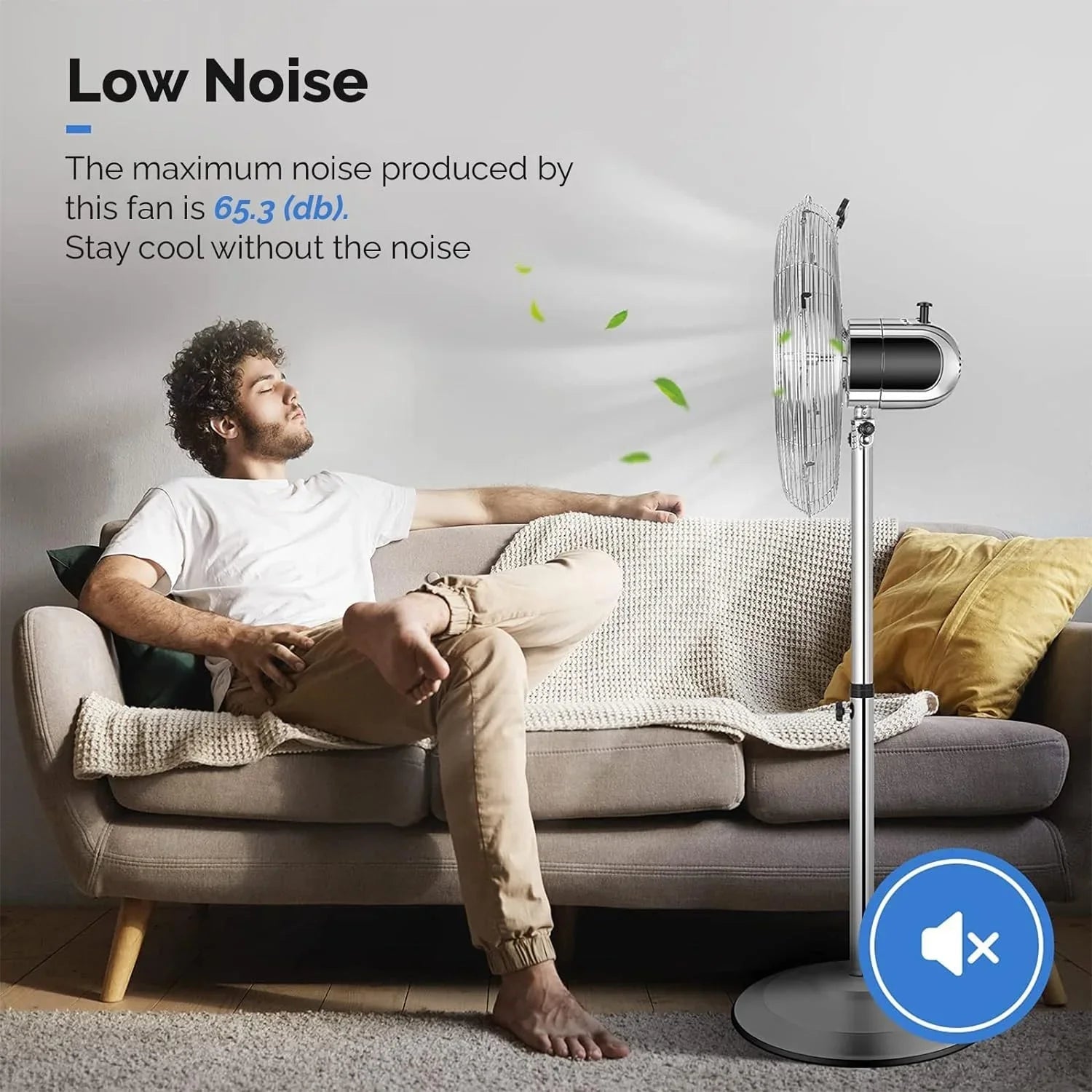 Senelux 16 Inch Metal Pedestal Floor Fan, Chrome Standing Fan with 5 Blades, Oscillating Function, 3 Speed Settings, Adjustable Height - AR enterprises