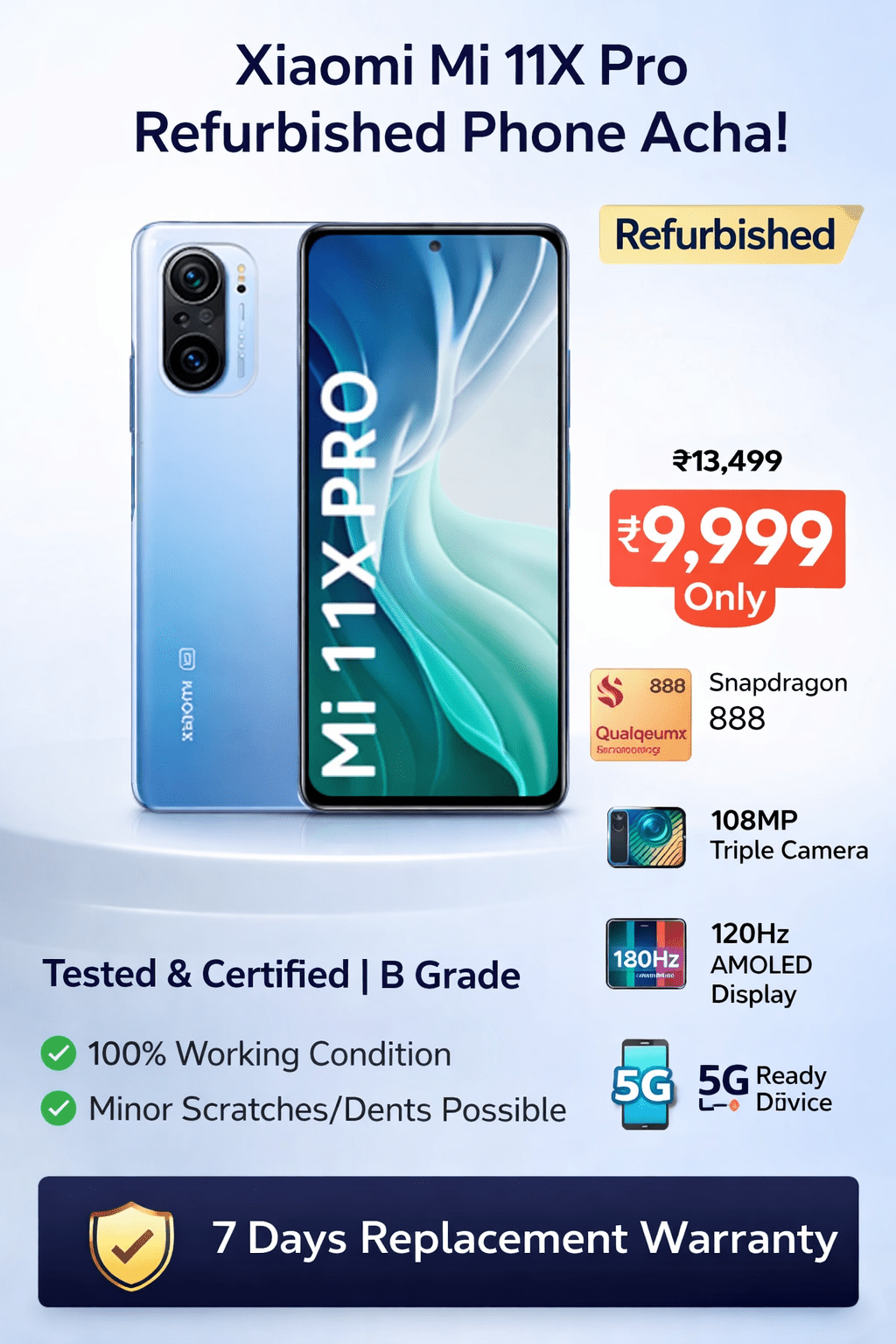 Xiaomi Mi 11X Pro (8GB RAM, 128GB Storage) – Refurbished B Grade | High Performance Flagship - AR enterprises